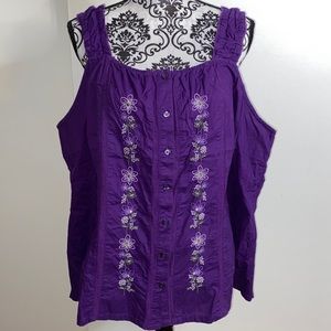 LA Blues Size 22/24 Purple Embroidered Flower Tank